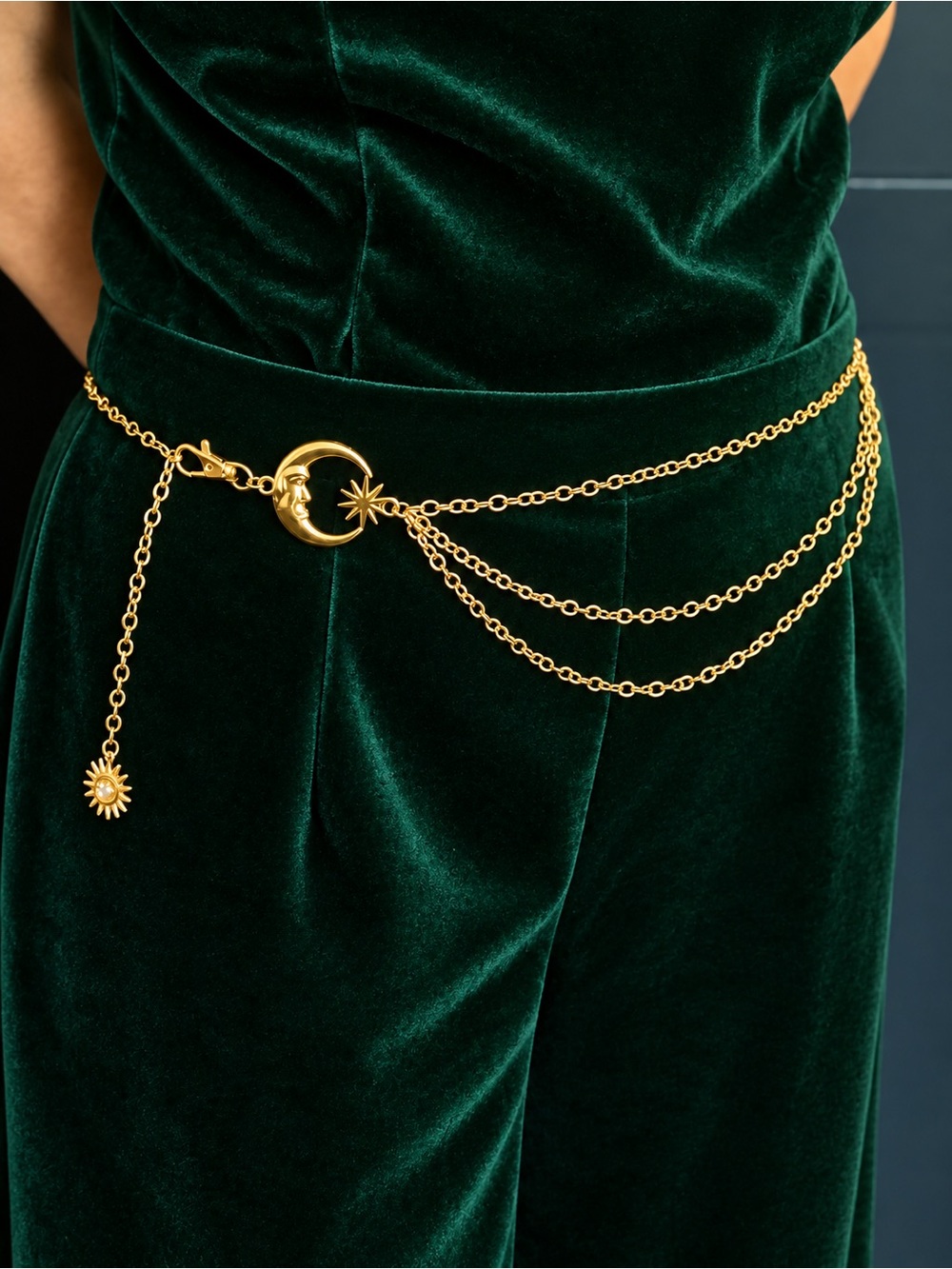 Gold Celestial Moon & Star Chain Belt - Women's Accessories